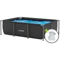 VirtuFit Rechteckiger Pool – 260 x 180 x 66 cm – Anthrazit – Inklusive Filterpumpe