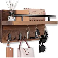 TOJ Living Schlüsselbrett – 7 Haken – Holz – Dunkelbraun – mit Postfach & Ablage – Schlüsselhalter