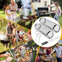 Famanu Grillkorb mit Gabel - für Gemüse, Pommes, Fleisch, Fisch und Garnelen