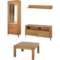 Szynaka Meble Wohnzimmer-Set Wohnwand Latina 4-teilig Honig Eiche teilmassiv Lowboad Vitrine