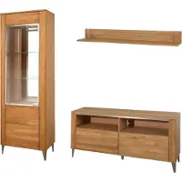 Szynaka Meble Wohnzimmer-Set Wohnwand Latina 3-teilig Honig Eiche teilmassiv Lowboad Vitrine