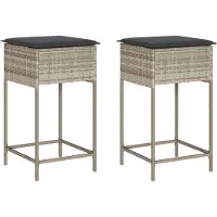 vidaXL Garten-Barhocker mit Kissen 2 Stk. Hellgrau Poly Rattan
