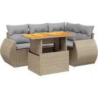 vidaXL 5-tlg. Garten-Sofagarnitur mit Kissen Beige Poly Rattan