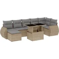 vidaXL 8-tlg. Garten-Sofagarnitur mit Kissen Beige Poly Rattan