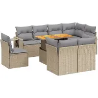 vidaXL 9-tlg. Garten-Sofagarnitur mit Kissen Beige Poly Rattan