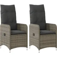 vidaXL Gartensessel mit Kissen 2 Stk. Verstellbar Grau Poly Rattan