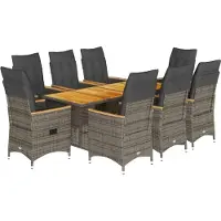 vidaXL 9-tlg. Garten-Essgruppe mit Kissen Grau Poly Rattan