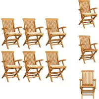 vidaXL Gartenstühle mit Creme Kissen 6 Stk. Massivholz Teak - Gartenstühle
