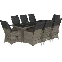 vidaXL 9-tlg. Garten-Bistro-Set mit Kissen Grau Poly Rattan