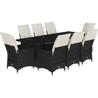vidaXL 9-tlg. Garten-Bistro-Set mit Kissen Schwarz Poly Rattan