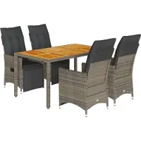 vidaXL 5-tlg. Garten-Bistro-Set mit Kissen Grau Poly Rattan