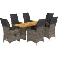 vidaXL 7-tlg. Garten-Bistro-Set mit Kissen Grau Poly Rattan