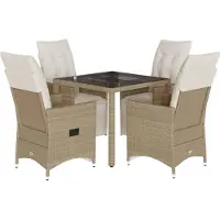 vidaXL 5-tlg. Garten-Bistro-Set mit Kissen Beige Poly Rattan