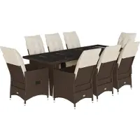vidaXL 9-tlg. Garten-Bistro-Set mit Kissen Braun Poly Rattan