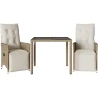 vidaXL 3-tlg. Garten-Bistro-Set mit Kissen Beige Poly Rattan