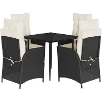 vidaXL 5-tlg. Garten-Essgruppe mit Kissen Schwarz Poly Rattan