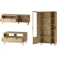 Szynaka Meble Wohnzimmer-Set Wohnwand Limbo 4-teilig Eiche Artisan teilmassiv