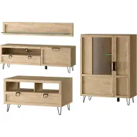 Szynaka Meble Wohnzimmer-Set Wohnwand Limbo 4-teilig Eiche Artisan teilmassiv