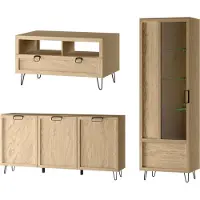 Szynaka Meble Wohnzimmer-Set Wohnwand Limbo 3-teilig Eiche Artisan teilmassiv