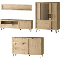 Szynaka Meble Wohnzimmer-Set Wohnwand Limbo 4-teilig Eiche Artisan teilmassiv