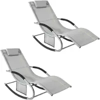 SoBuy Schaukelstuhl Gartenliegen Garten 2er Set mit Kopfkissen Verstellbarer Rücken Grau Modern OGS28-HGx2