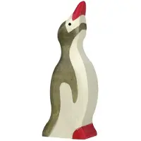 Holztiger Pinguin aus Holz - klein, Kopf hoch