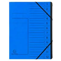 Exacompta 541202E 10x Ordnungsmappe mit Gummizug, innen schwarz, 12 Fächer - A4 - Blau