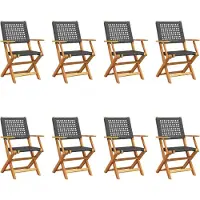 vidaXL Gartenstühle 8 Stk. Klappbar Schwarz Poly Rattan & Massivholz