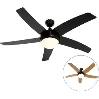 QAZQA Smarter Deckenventilator schwarz mit Holzprint 132cm inkl. LED Dimmbar mit Fernbedienung - Cool