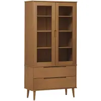vidaXL Vitrinenschrank MOLDE Braun 90x35x175 cm Massivholz Kiefer