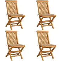 vidaXL Klappstühle mit beigen Kissen, 4 Stück, Massivholz Teakholz