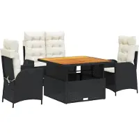 vidaXL 4-tlg. Garten-Essgruppe mit Kissen Schwarz Poly Rattan