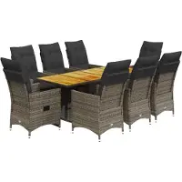 vidaXL 9-tlg. Garten-Essgruppe mit Kissen Grau Poly Rattan