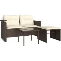 vidaXL 3-tlg. Garten-Sofagarnitur mit Kissen Braun Poly Rattan