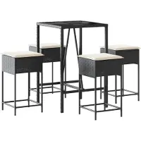 vidaXL 5-tlg. Gartenbar-Set mit Kissen Schwarz Poly Rattan
