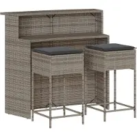 vidaXL 3-tlg. Gartenbar-Set mit Kissen Grau Poly Rattan