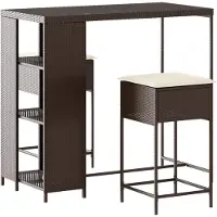 vidaXL 3-tlg. Gartenbar-Set mit Kissen Braun Poly Rattan