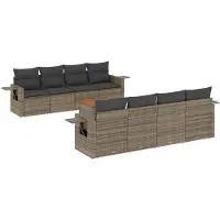 vidaXL 9-tlg. Garten-Sofagarnitur mit Kissen Grau Poly Rattan