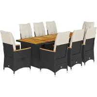 vidaXL 9-tlg. Garten-Bistro-Set mit Kissen Schwarz Poly Rattan