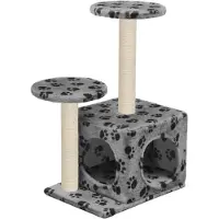 The Living Store Katzenbaum mit Sisal-Kratzsäule 60 cm Grau Pfoten-Aufdruck