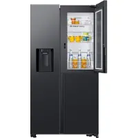 Samsung Side-by-Side mit Food Showcase-Tür und Wassertank, 628 ℓ, Freistehend, Amerikanische Tür, Schwarz, Edelstahl, Gehärtetes Glas, 628 l, ST-T