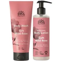 Urtekram Duschgel und Body Lotion Set Soft Wild Rose für normale bis trockene Haut 2x200 ml