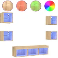 vidaXL 7-tlg. Wohnwand mit LED-Beleuchtung Sonoma-Eiche Holzwerkstoff