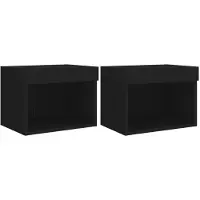 vidaXL Wand-Nachttische mit LED-Leuchten 2 Stk. Schwarz