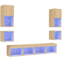 vidaXL 8-tlg. Wohnwand mit LED-Beleuchtung Sonoma-Eiche Holzwerkstoff