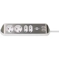Brennenstuhl Eck-Steckdosenleiste estilo, 4-fach + USB-Ladefunktion, IP20, mit Kabel & Klebepads, L 70 x B 100 x H 300 mm, weiß-silber