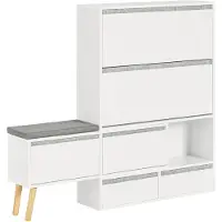 SoBuy Schuhschrank - Holz - Mit 1 mobilen Schuhbank - 124-92x24x126cm