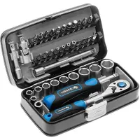 Högert Technik - Werkzeugset, Steckschlüssel, Bits, Ausstattung 1/4”, Gesenkgeschmiedet, Ratschenmechanik mit 72 Sperrklinken, 38-tlg Werkzeug-sets