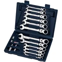 Ks Tools GEARplus Gelenk-Ratschenringmaulschlüssel-Satz, 18-tlgfeststellbar