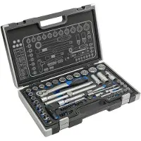 Högert Technik - Werkzeugset 60-tlg Werkzeugkoffer Steckschlüssel, Bits und Zubehör 1/4”, 1/2” Cr-V, Verformungsfest I Ratschenmechanik